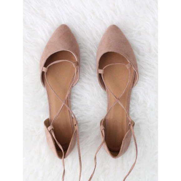 Faux suede pointy toe lace up straps ballet flats - Picture 5 of 5
